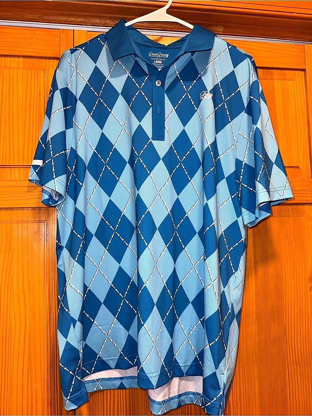 Good Good Golf Men’s Blue Argyle Print Golf Tees Performance Polo Shirt